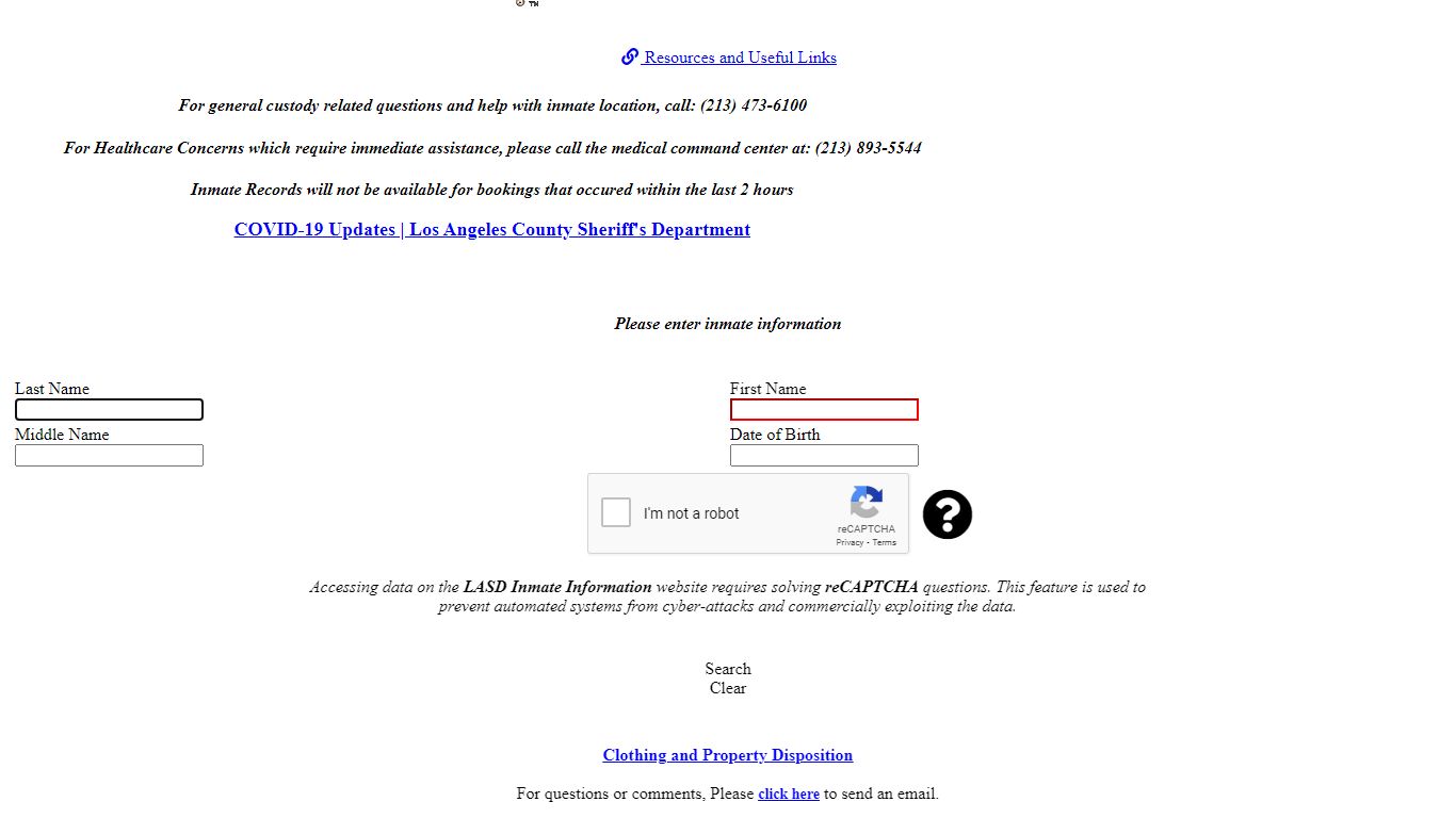 LASD Inmate Information Center - Inmate Search